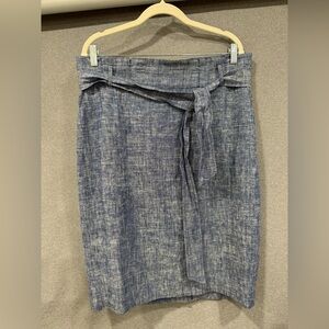 NWT Ann Taylor Elegant Blue Skirt Pencil Paper Bag Waist Tie Lined Size 14